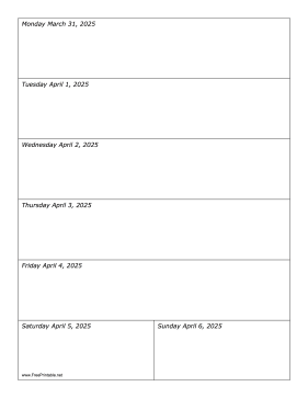 03/31/2025 Weekly Calendar-portrait Calendar