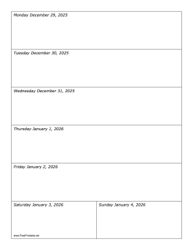 12/29/2025 Weekly Calendar-portrait Calendar