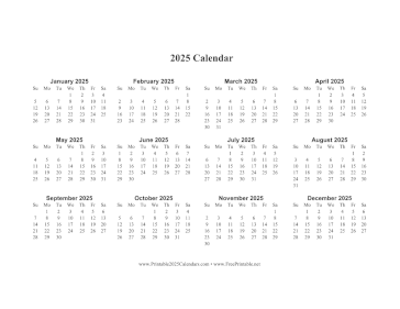 2025 Calendar One Page Horizontal Calendar