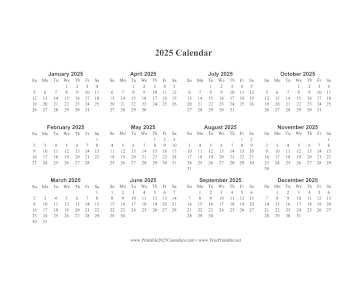 2025 Calendar One Page Horizontal Descending Calendar