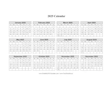 2025 Calendar One Page Horizontal Grid Calendar