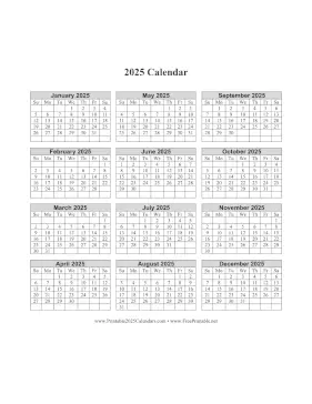 2025 Calendar One Page Vertical Grid Descending Calendar
