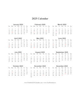 2025 Calendar One Page Vertical Holidays in Red Calendar