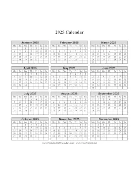 2025 Calendar One Page Vertical Monday Start Calendar