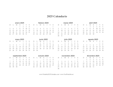 2025 Calendario en Una Pagina Horizontal Calendar