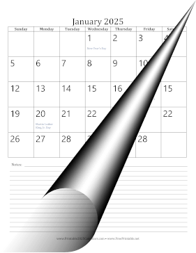 2025 Monthly Calendar with Notes Portrait Calendar