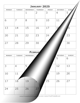 2025 Calendar Two Months per Page Monday Start Calendar