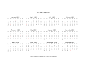 2025 Calendar (horizontal descending holidays in red)