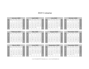 2025 Calendar One Page Horizontal Grid Descending Shaded Weekends calendar