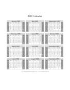 2025 Calendar One Page Vertical Grid Descending Shaded Weekends calendar